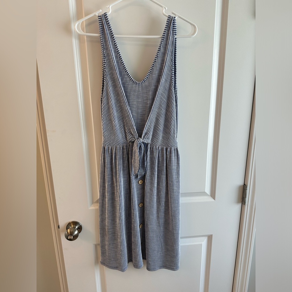 Blue and white striped dress